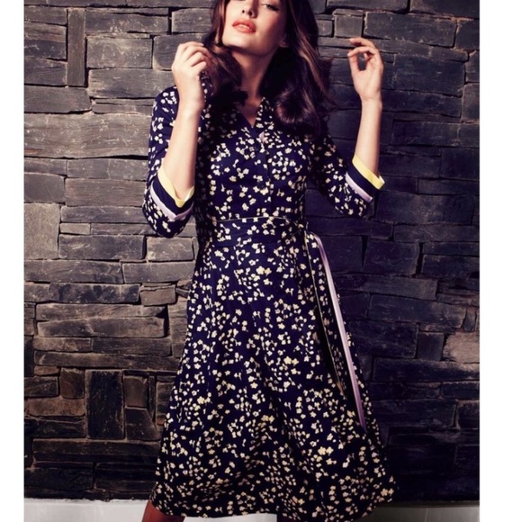 Boden Riviera Button Front Belted Shirt Dress Navy Blue Floral Size 10L - Picture 2 of 9